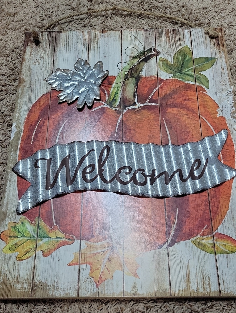 Welcome Pumpkin Wall Sign - Orange Decorative Home Accent